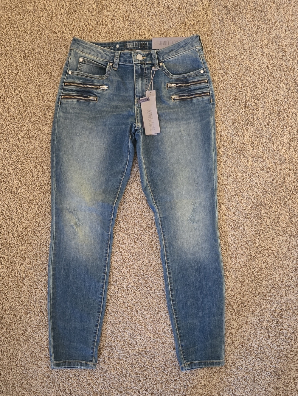 Jennifer Lopez Medium Blue Skinny Jeans with Quad Zip Accents Sz 8p New
